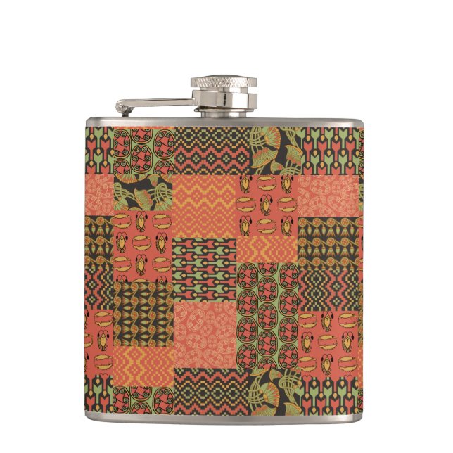 Flasques Chic Faux Tribal Égyptien Patchwork Hip Flask (Devant)