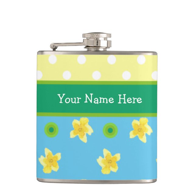Flasques Chic Hip Flask to Personalize : Primroses, Polkas (Devant)