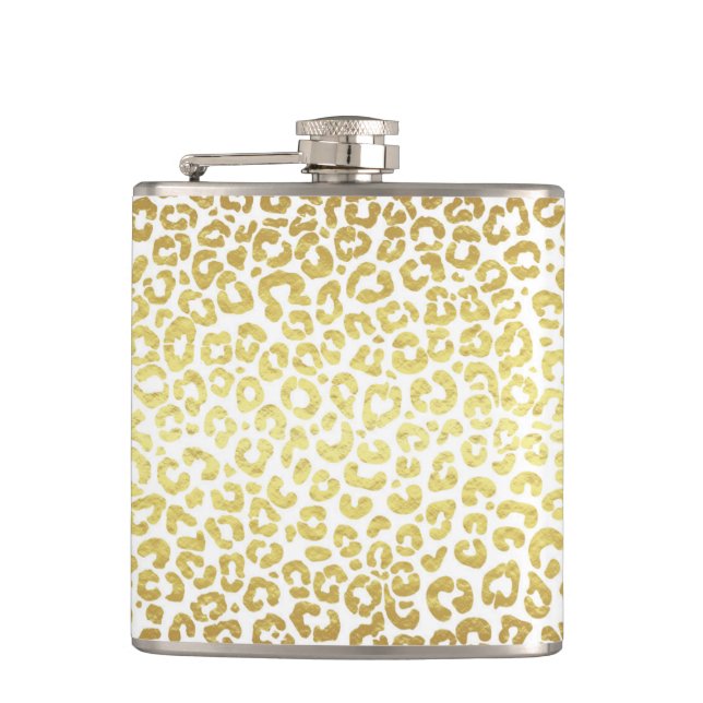 Flasques Chic Modern Gold White Leopard Jaguar Cheetah (Devant)