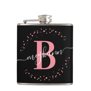 Flasques Chic Moderne Féminin Rose Noir Nom Script Monogram