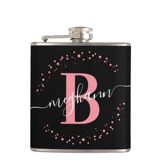 Flasques Chic Moderne Féminin Rose Noir Nom Script Monogram (Devant)