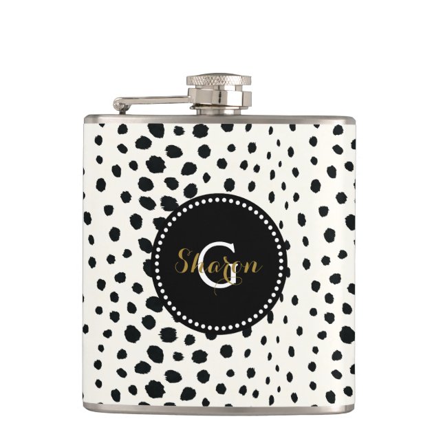 Flasques Chic noir blanc cheetah imprimer motif monogramme (Devant)