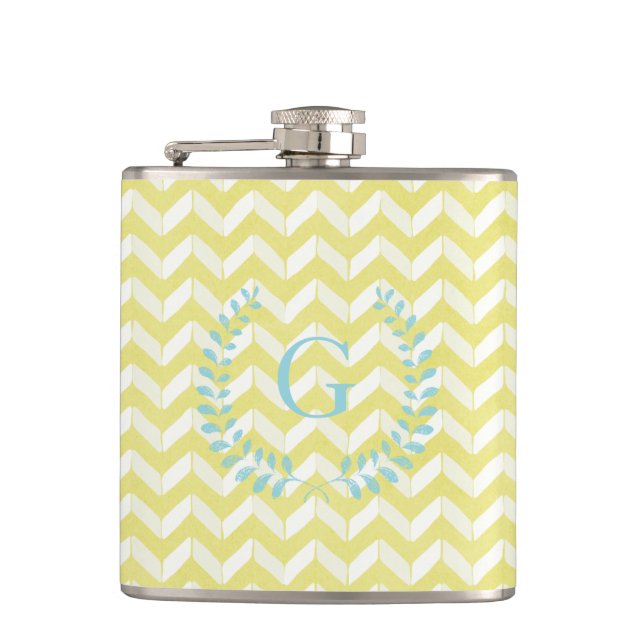 Flasques Chic Pastel Yellow Teal Chevron Custom (Devant)
