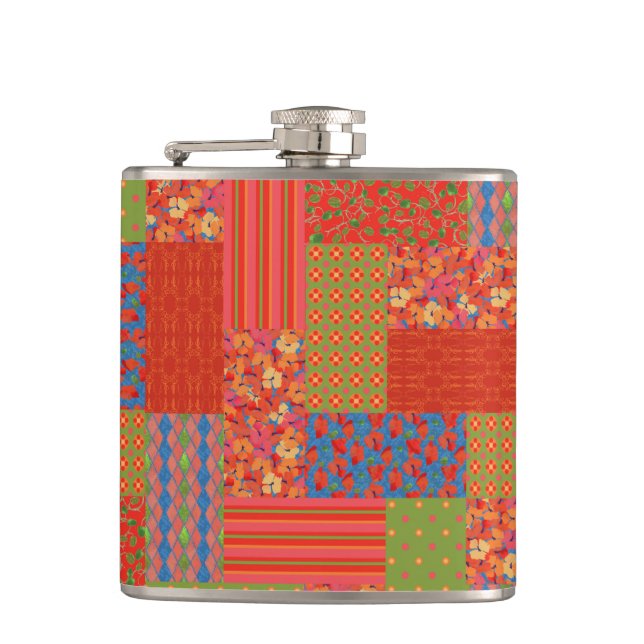 Flasques Chic Poppies à carlet Faux patchwork Hip Flask (Devant)