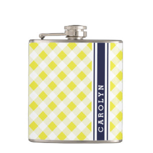 Flasques chic preppy jaune marine en vichy motif monogramme
