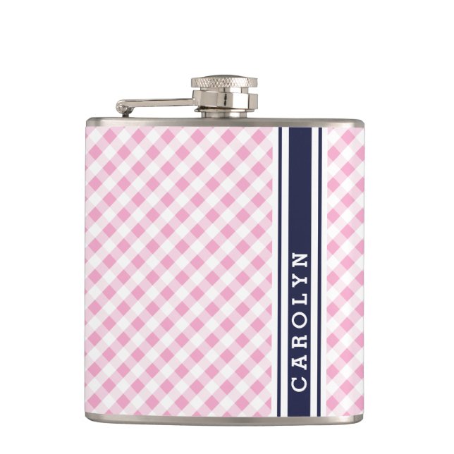 Flasques chic preppy rose marine en vichy motif monogramme (Devant)