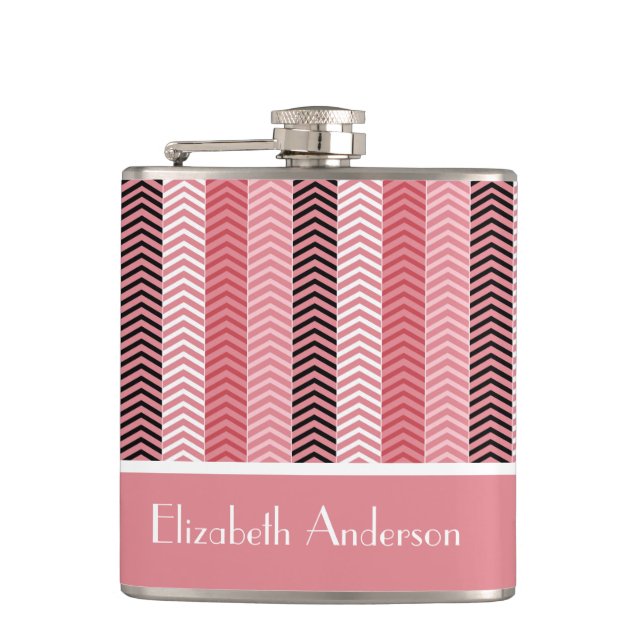 Flasques Chic Rose Chevron Grille Avec Nom (Devant)