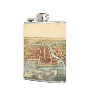 Flasques Chicago Antique Map, LaSalle Street et River