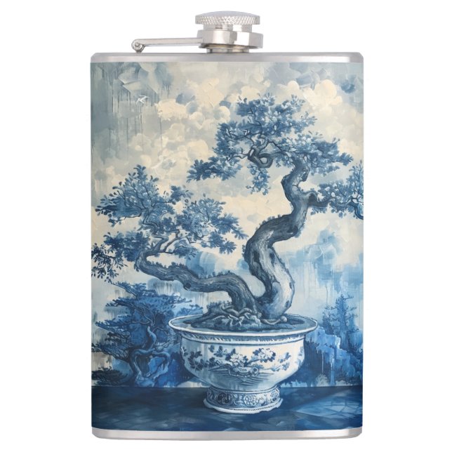 Flasques Chinoiserie Design en porcelaine bleue et blanche (Devant)