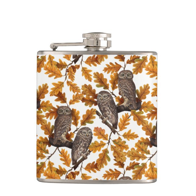 Flasques Chouettes d'automne sur coton blanc (Devant)