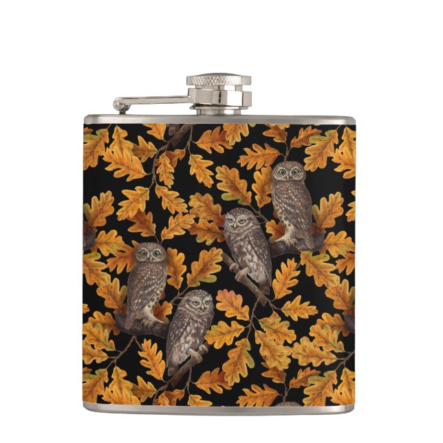 Flasques Chouettes d'automne sur noir (Devant)