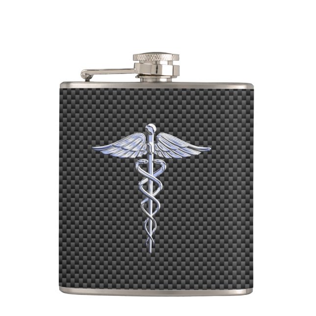 Flasques Chrome Comme Caduceus Symbole Médicale Fibre de ca (Devant)