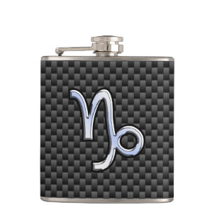 Flasques Chrome comme Capricorne Signe noir fibre de carbon