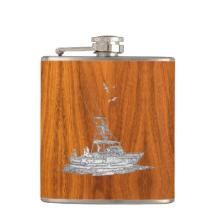 Flasques Chrome Marlin bateau de pêche sur l'impression de 