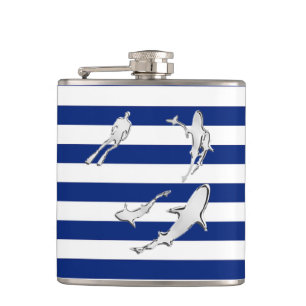 Flasques Chrome Plongeur dans les requins sur les rayures d