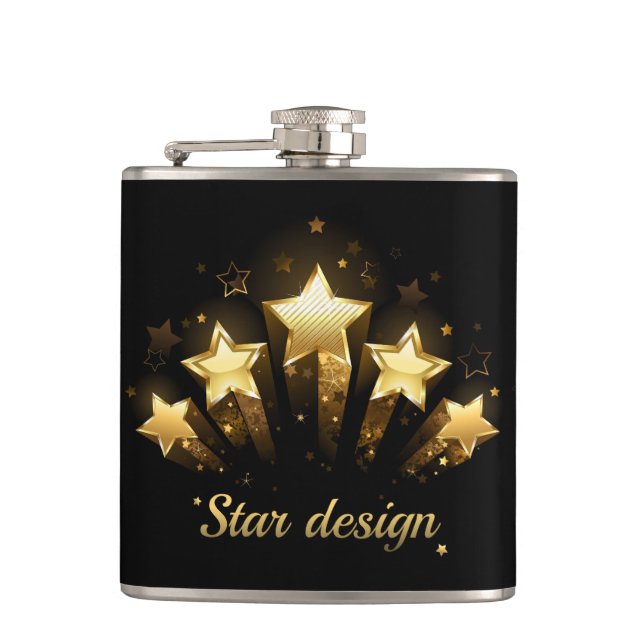 Flasques Cinq étoiles d'or en noir (Devant)