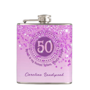 Flasques Cinquante et Parties scintillant rose et citation