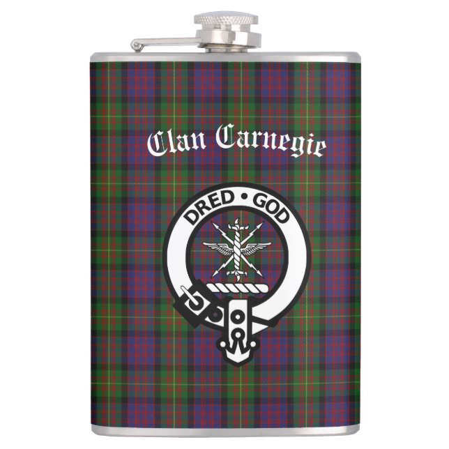 Flasques Clan Carnegie Crest Badge et Tartan (Devant)