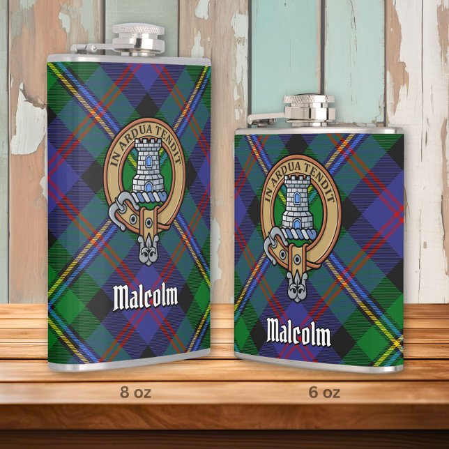 Flasques Clan Malcolm Crest over Tartan (Créateur téléchargé)