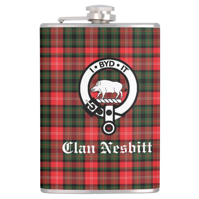 Flasques Clan Nesbitt Crest Badge & Tartan Personnalisé (Devant)
