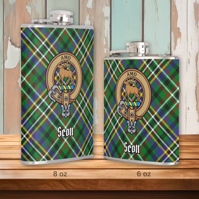 Flasques Clan Scott Crest sur Green Tartan (Créateur téléchargé)