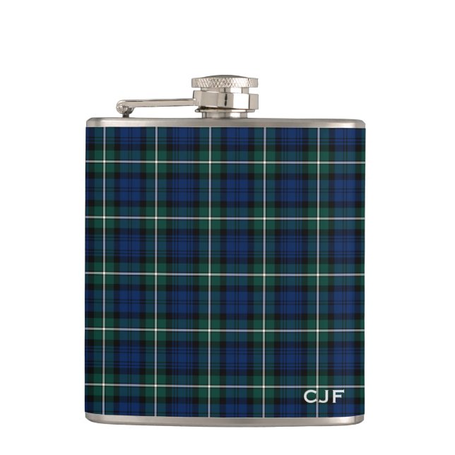 Flasques Clan vert et bleu Forbes Tartan Monogramme (Devant)