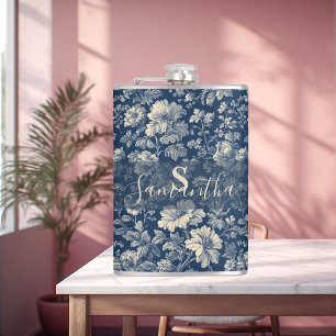 Flasques Classique bleu floral Toile de Jouy vintage