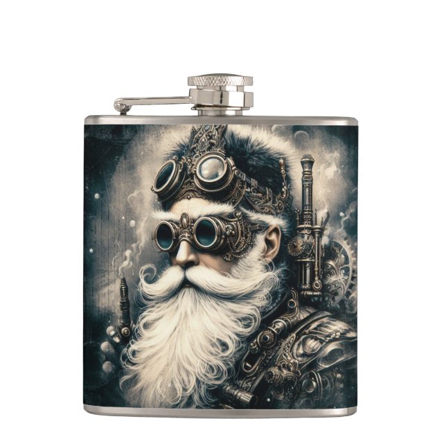 Flasques Claus infusés de charbon : Steampunk Père Noël (Devant)