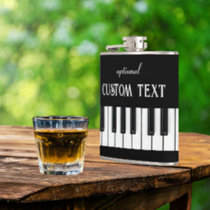 Flasques Clavier de piano et texte personnalisable noir et 