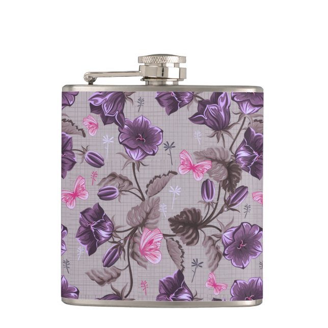 Flasques cloches de main violettes et motif de papillons (Devant)