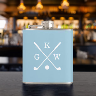 Flasques Club de golf bleu clair et blanc Monogramme