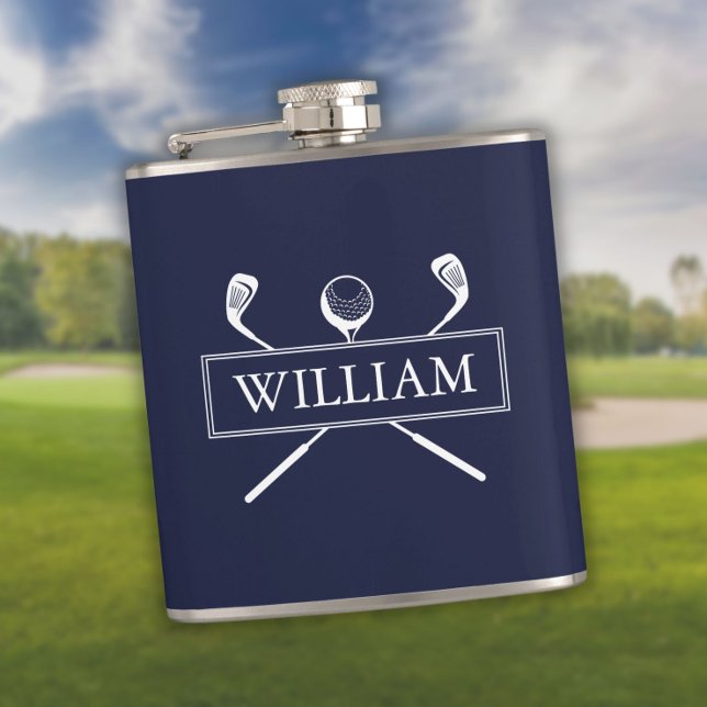 Flasques Clubs Et Balle Personnalisés Bleu Marine (Navy Blue Personalized Name Clubs And Ball Flask)