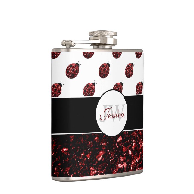 Flasques Coccinelle rouge foncé fausses paillettes de stras (Droite)