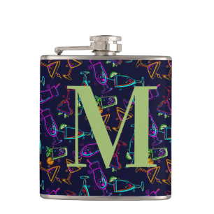 Flasques Cocktails Neon sur Monogramme Noir Personnaliser B