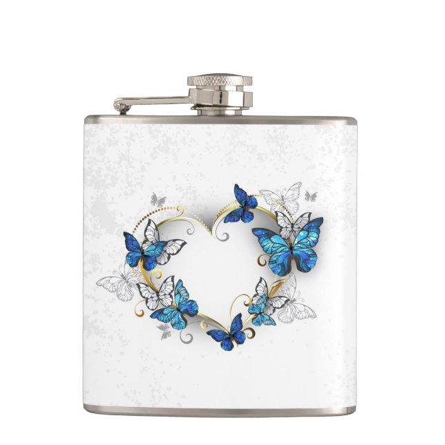 Flasques Coeur bijoux avec papillons Morpho (Devant)