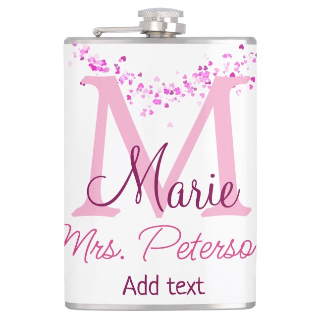 Flasques Coeur rose parties scintillant monogramme professe (Devant)