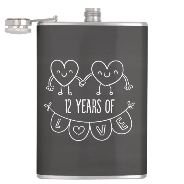 Flasques Coeurs de calèche-cadeaux du 12e anniversaire (Ouvert)