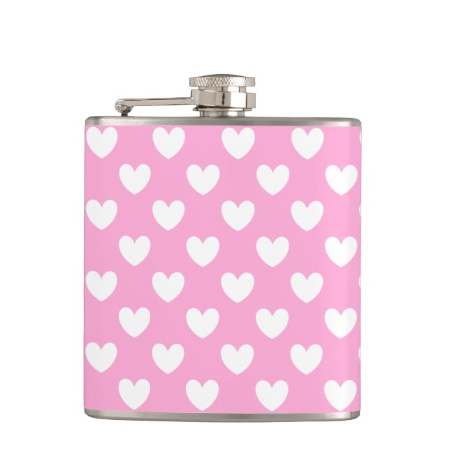 Flasques Coeurs de polka blanc sur Cotton Candy rose (Devant)