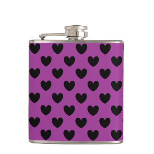 Flasques Coeurs de polka noir sur violet