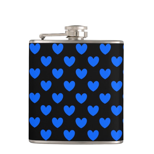 Flasques Coeurs polka bleu sur noir (Devant)