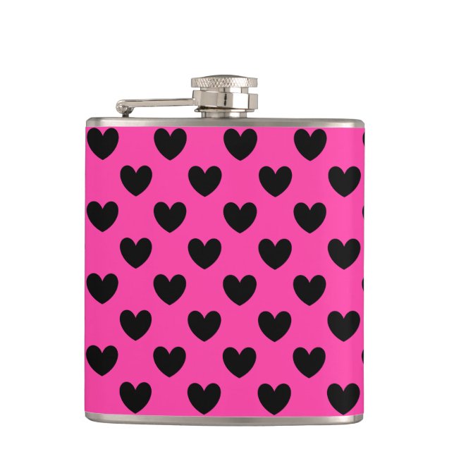 Flasques Coeurs polka noirs sur rose fuchsia (Devant)