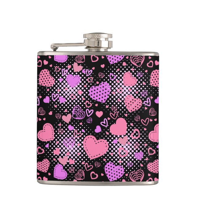 Flasques Coeurs roses Motif 01 Black BG (Devant)