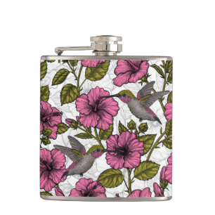 Flasques Colibris et fleurs d'hibiscus roses