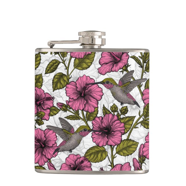 Flasques Colibris et fleurs d'hibiscus roses (Devant)