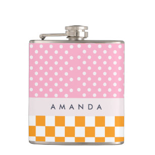 Flasques Contrôle de point monogramme rose orange personnal