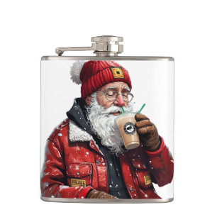 Flasques Cool Père Noël Boire du café glacé Art de Noël