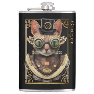 Flasques Cool Steampunk Orange Tabby Chat avec nom