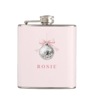 Flasques Coquette personnalisée Disco Ball rose ruban