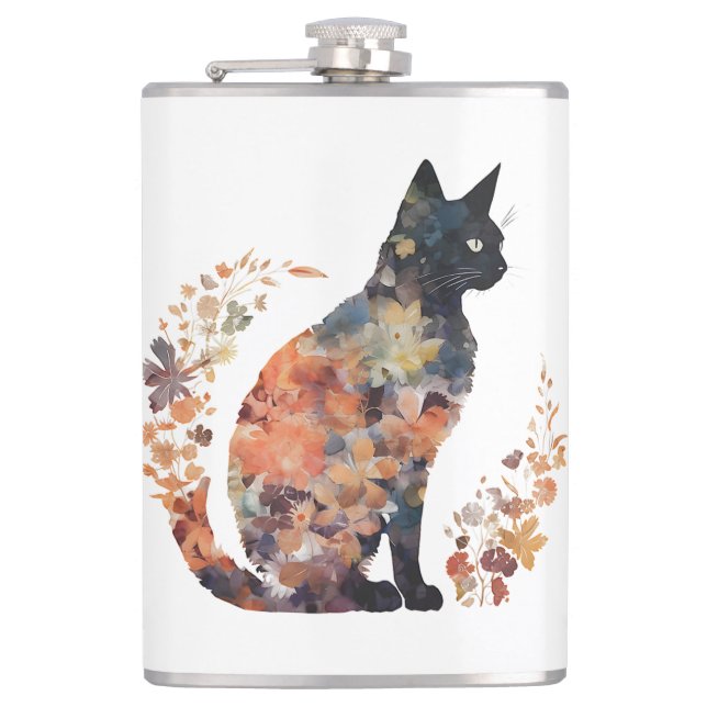 Flasques Costume d'Amoureux des chats noir Floral Flower Ha (Devant)