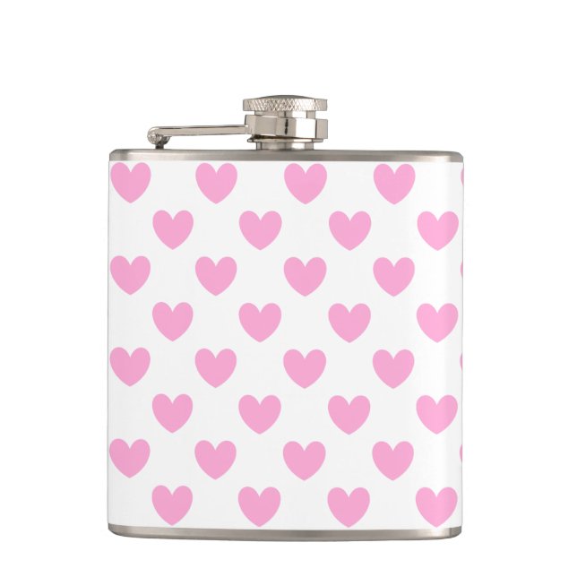 Flasques Coton Candy Pink coeurs sur blanc (Devant)
